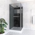 Cabine de douche 90x90cm carrée porte pivotante - avec bande effet miroir - SQUARE STRIPE-0