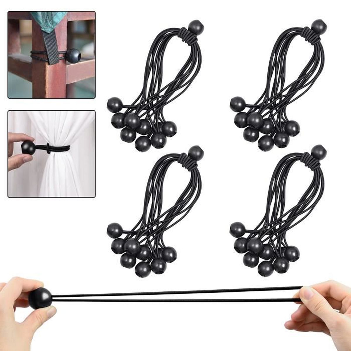 Lot De 30 Cordes élastiques 4mm Avec Boules - Tarpaulin String, Petites, Blanches