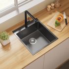 AURALUM MAX Évier Cuisine Gris-noir 44x49x20CM en Inox Évier 1 Bac avec Distributeur de savon et Système de Drainage