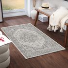 LIVABLISS Tapis de Salon à Poils Courts Doux Vintage Oriental FARAH 80x150cm Gris/Blanc