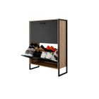 CASABEL Meuble A Chaussure Industriel 12 Paires - Armoire À Chaussures - Entrée Couloir – Portes Noires Cadre Bois Clair