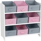 Étagère de rangement pour chambre enfant - TRESICE FRANCE - 9 paniers rose et gris