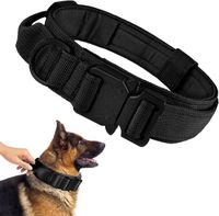 Collier pour chien militaire avec poignée réglable en nylon et boucle en métal robuste, collier pour chien noir XL 50-59 cm (noir)