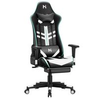 HLONONE Chaise Gaming Ergonomique, Chaise de Gaming avec Repose-Pied Télescopique avec Appui-tête et Support Lombaire, Noir et