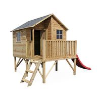Maisonnette en bois FSC de 3,8m² avec toboggan - SWEEEK - Orchidée - Pour enfants de 3 à 10 ans