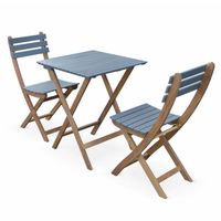 Table de jardin bistrot en bois 60x60cm - Barcelona Bois / Bleu -  pliante bicolore carrée en acacia avec 2 chaises pliables