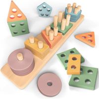 Jouets Montessori à Empiler et de Tri 1 2 3 Ans - Jouet d'Activité et de Développement en Bois Couleurs Pastel - Jeux Montessori
