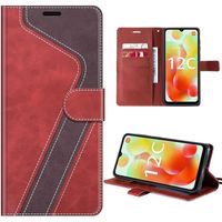 Coque pour Xiaomi Redmi 12C-11A, Etui Folio en Cuir PU Epissage Bicolore Motif avec Porte-cartes et Béquille - Rouge