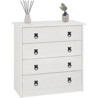 Commode antoinette au style baroque, en pin massif, lasuré blanc