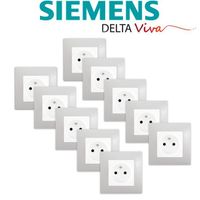 Siemens - LOT 10 Prise 2P+T Blanc Delta Viva + Plaque Gris