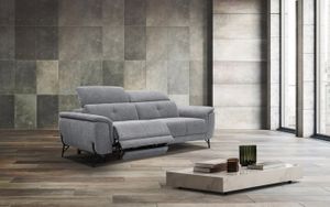 CANAPE RELAXATION Canapé droit 3 places avec relax électrique à gauche tissu gris - AVENA - Moderne - Confortable - Design