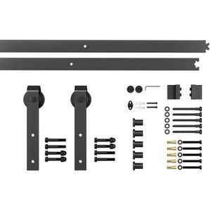 PORTE COULISSANTE HOMCOM Kit de porte coulissante système galandage pour porte d'une épaisseur de 35-45 mm et largeur max. 1 m acier brun foncé