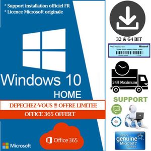 BUREAUTIQUE À TÉLÉCHARGER LIVR. RAPIDE WINDOWS 10 FAMILLE/HOME + OFFICE 365 