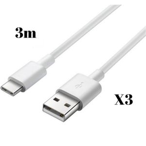 CÂBLE TÉLÉPHONE Cable USB-C pour Samsung A21S - A31 - A41 - A51 - A71 - Cable chargeur Type USB-C Blanc 3 Mètres [LOT 3] Phonillico®