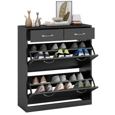 HOMCOM Meuble à Chaussures 2 Portes – 5 Étages, 20 Paires Max, Fermeture Douce, Blanc Brillant 72x34,5x103 Cm