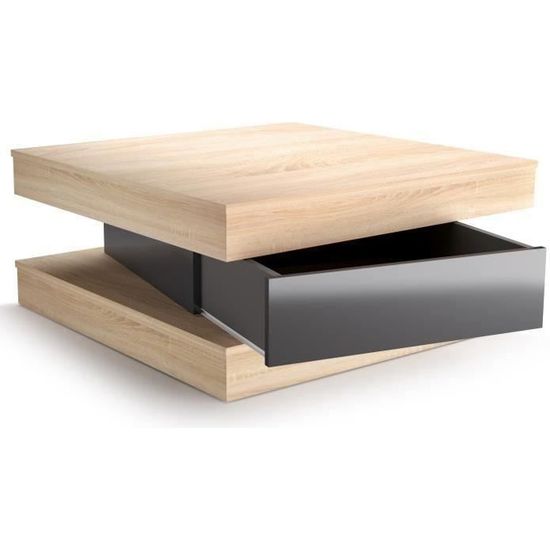 FIXY Table basse carrée style contemporain décor chêne et gris brillant - L 80 x l 80 cm