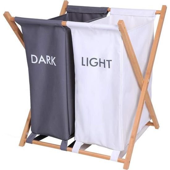 Panier à Linge Double HOMCOM 80L Pliable - Avec Couvercle - Pour Salle De Bain, Buanderie - Noir