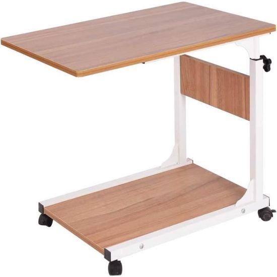 Table D'Appoint En U Soges – Hauteur Réglable 55-80 Cm, Plateau 40x50 Cm, Roulettes Freinées, Panier De Rangement