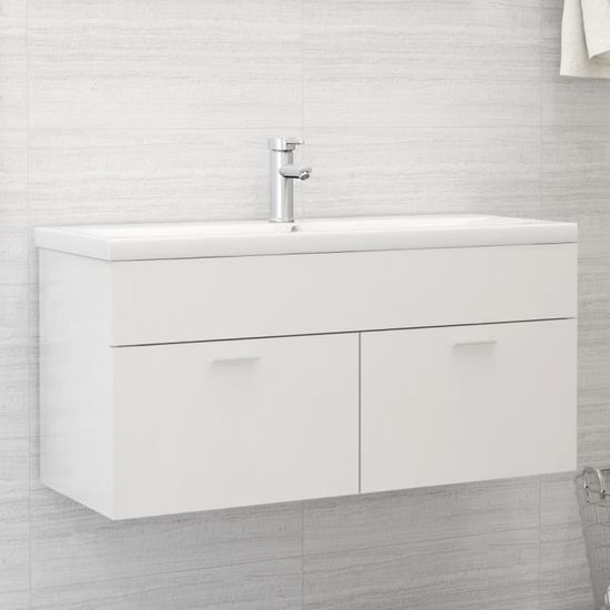 45063Haut de gamme® MEUBLE SOUS VASQUE - Meuble de rangement salle de bain - Blanc brillant 100x38,5x46 cm Aggloméré