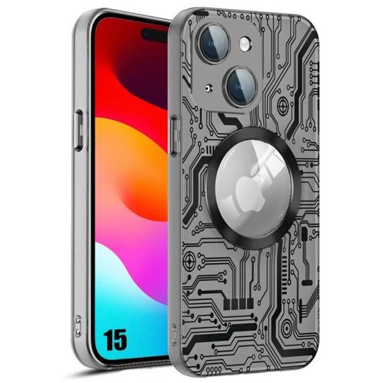 Coque Arrière IPhone 15 Prémontée - Avec Câble QI/NFC, Aimant, Anneaux Caméra | Verre Trempé, Remplacement OEM - 3
