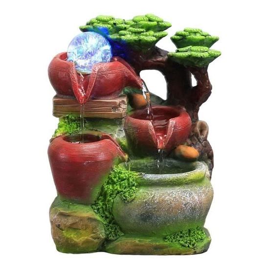 Fontaine De Table Cascade Avec LED Couleur - Décoration Zen Avec Roches, USB Ou Piles, 17x11 Cm
