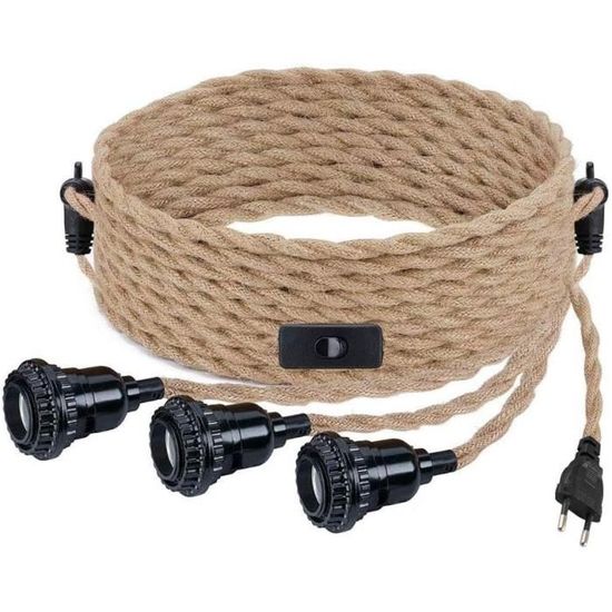 Suspension Luminaire Laiton Vintage Wrpacttg - Corde Chanvre 5.1m, Douille E27, Abat-jour Compatible