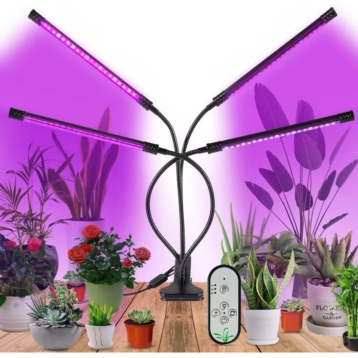 Lampe pour plantes, 4 têtes 72 LEDs, lampe de culture, pleine luminosité,  lampe croissance des plantes avec minuteur automatique 4H