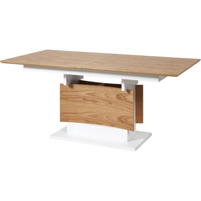 Table de repas extensible CARLO Beige et Blanc - plateau Bois pieds Bois 180 x 90