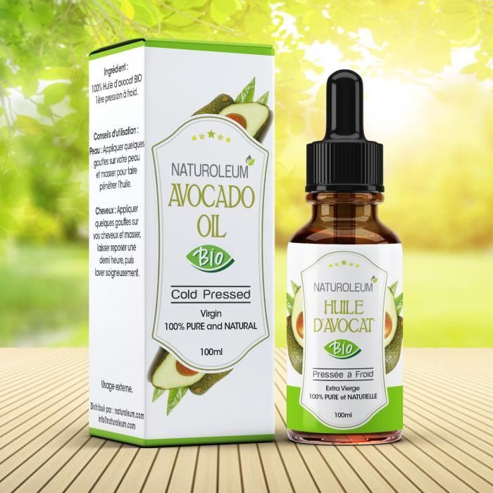 HUILE D’AVOCAT 100% BIO NATUROLEUM, pressée à froid, Pure et Naturelle - Extra Vierge - Soin nourrissant pour Cheveux et Peau 100ml