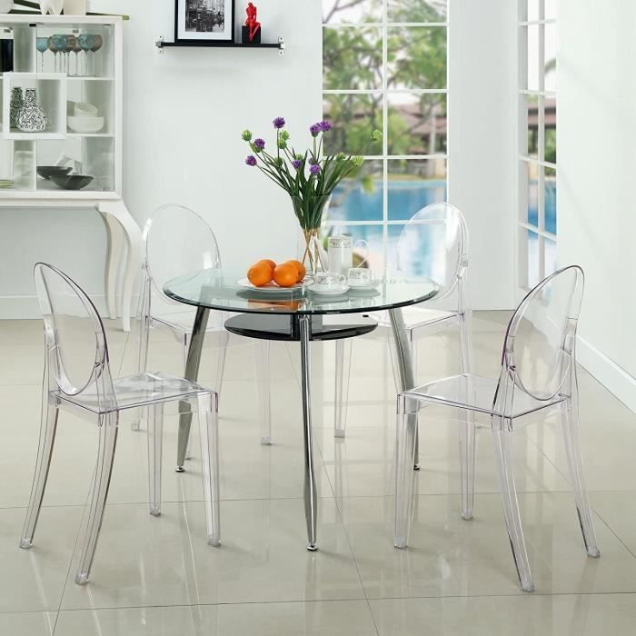 2 x Ghost Chaises en Acrylique Polycarbonate pour Salle à Manger, Salon, Bureau, Restaurant et Jardin, Transparent