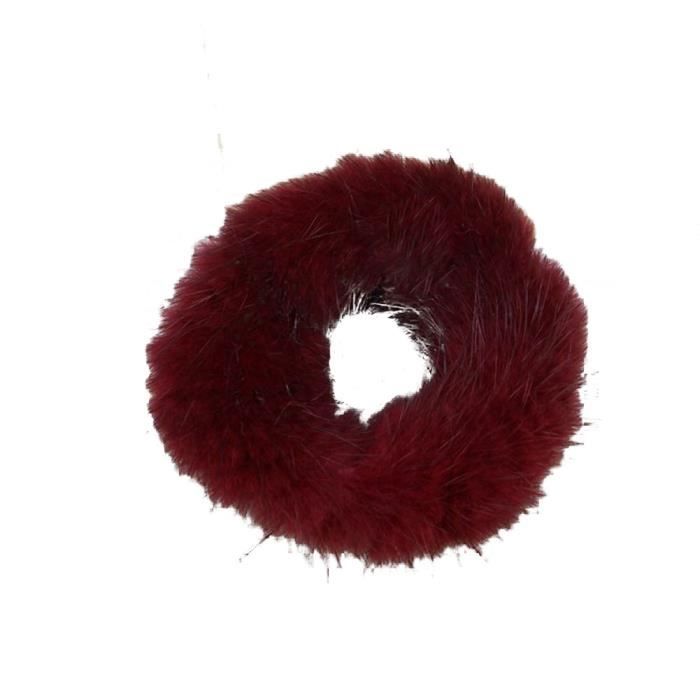 Mode Femmes Doux Vison Cheveux Chouchou Corde Queue De Cheval Rayure Bande Poignet Vin Rouge