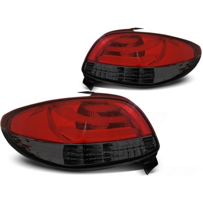 Paire de feux arriere Peugeot 206 berline 98-06 rouge fume led LTI (E21)