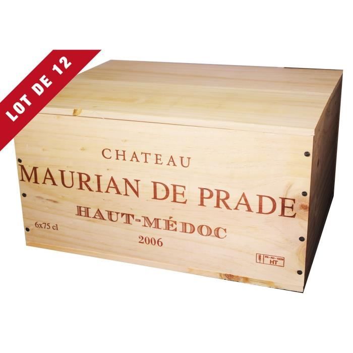 12X La Caisse Bois 6x75cl estampillé Maurian de Prade - coffret