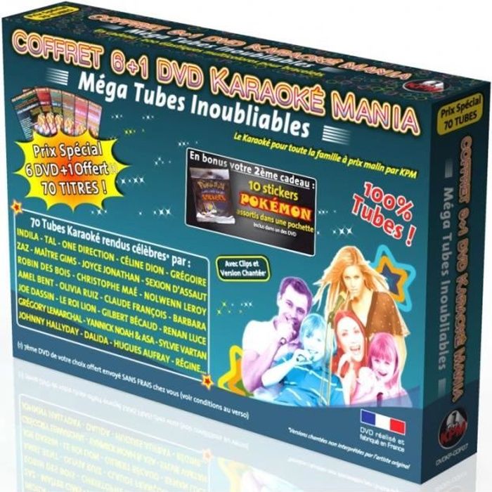 Coffret 6 DVD +1 Karaoké Mania -Mega Tubes Inoubliables 2- + 10 Stickers POKÉMON