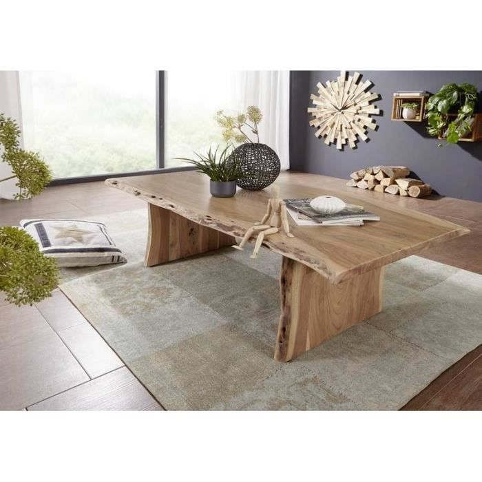 Table basse 150x70cm - Bois massif d'acacia laqué (Bois naturel) - Design naturel - PURE EDGE #306