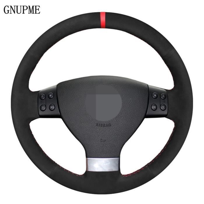 Housse de volant en daim noir, bricolage, accessoires pour Volkswagen Golf 5 2005 – 2009 Passat B6 Jet Blue Thread