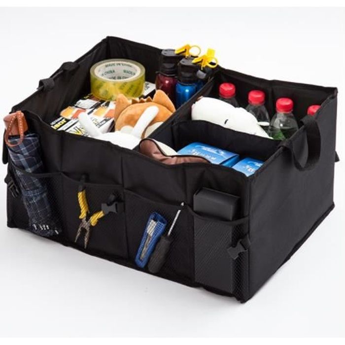 Organiseur de Coffre de Voiture Coffre de Voiture Sac Pliable de Voiture Sac de Rangement pour Voyage, Tissu Oxford,Noir, 56*40*26cm