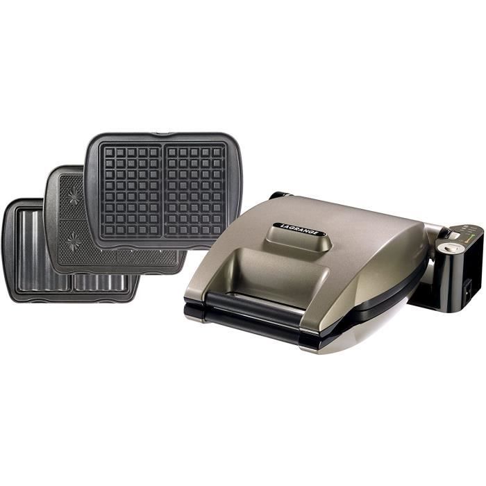 Lagrange 019622 Gaufrier Premium Gaufres + Gaufrettes + Croque monsieur Taupe