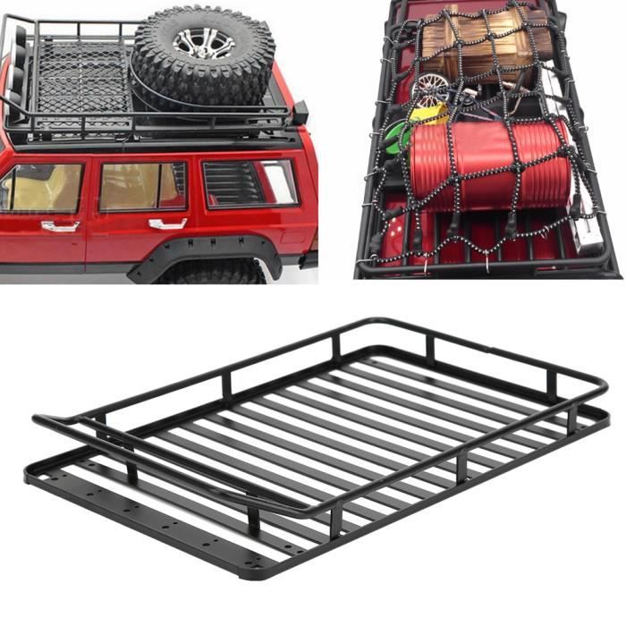 Garosa Galerie de toit RC Porte-bagages de toit 1/10 RC avec filet de rangement et lumière LED 238x156mm pour Jeep Wrangler SCX10