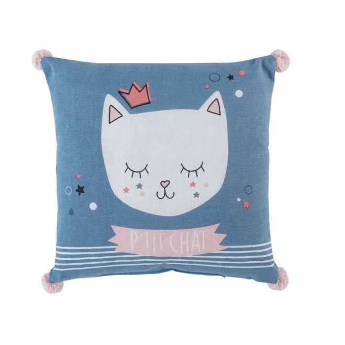 CDAFFAIRES-Coussin enfant 40 x 40 cm en coton mimi chat