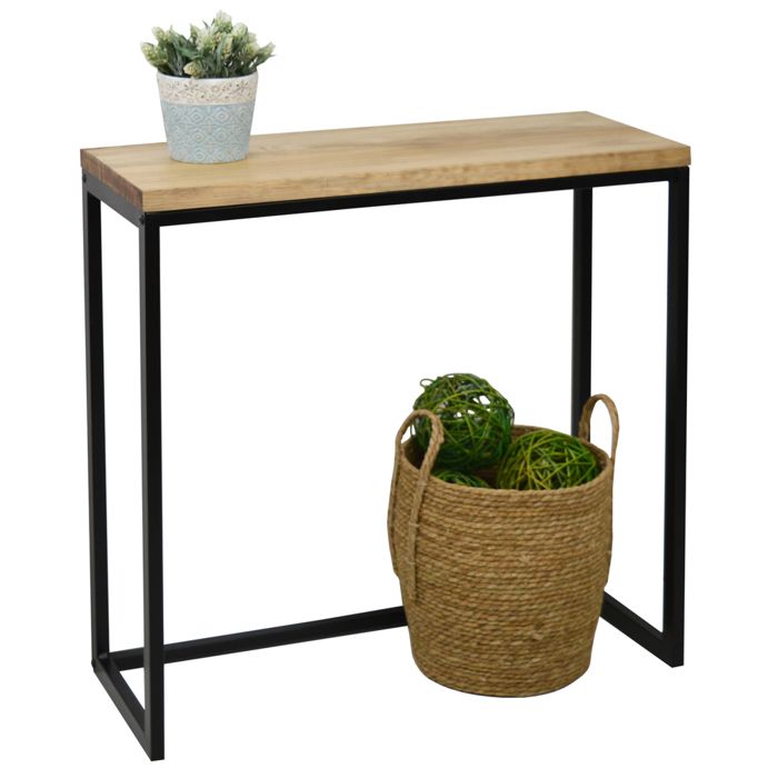 Table d'entree Console iCub Big Wood 70x35x80cm Noir bois 3cm finition vintage et acier style industriel
