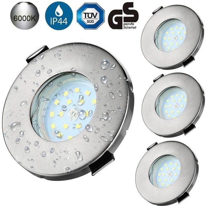 Kambo LED Spot Encastrable Pour Salle de Bain, 4 X 6W GU10 Spots de Plafond IP44 Blanc Froid 6000K 540LM Plafonnier Encastré 120°