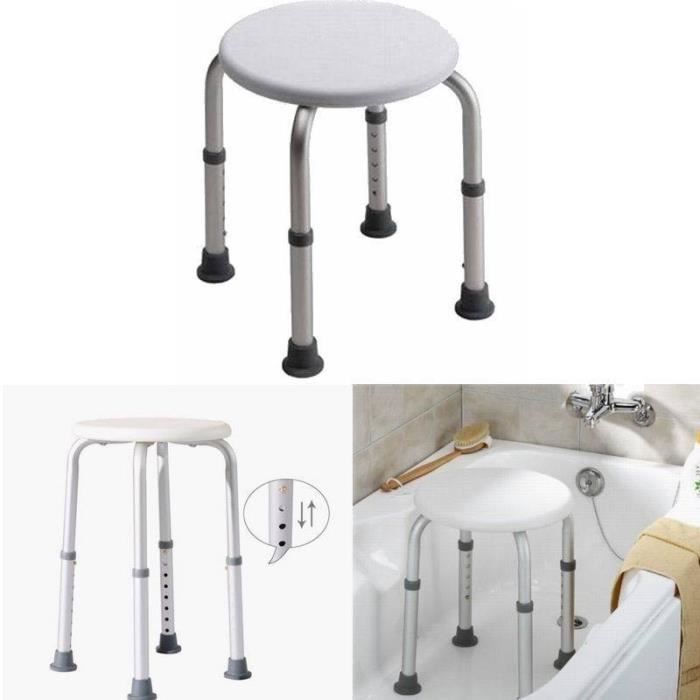 MCTECH Chaise de Douche, Siège de Bain, tabouret de Douche, à Hauteur réglable rond blanc Sécurité et fiabilité