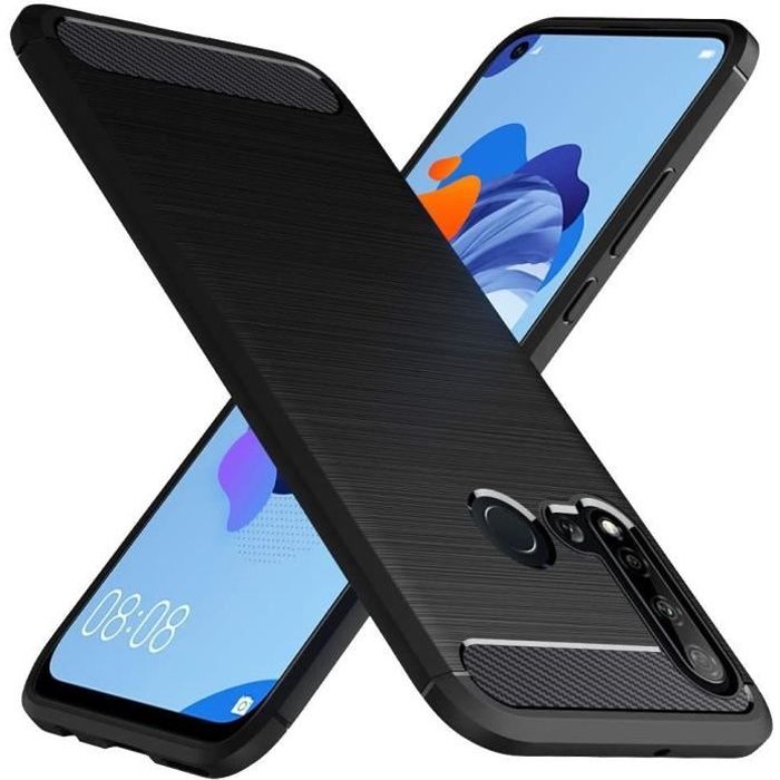 housse etui coque + vitre pour p20 lite effet carbone silicone
