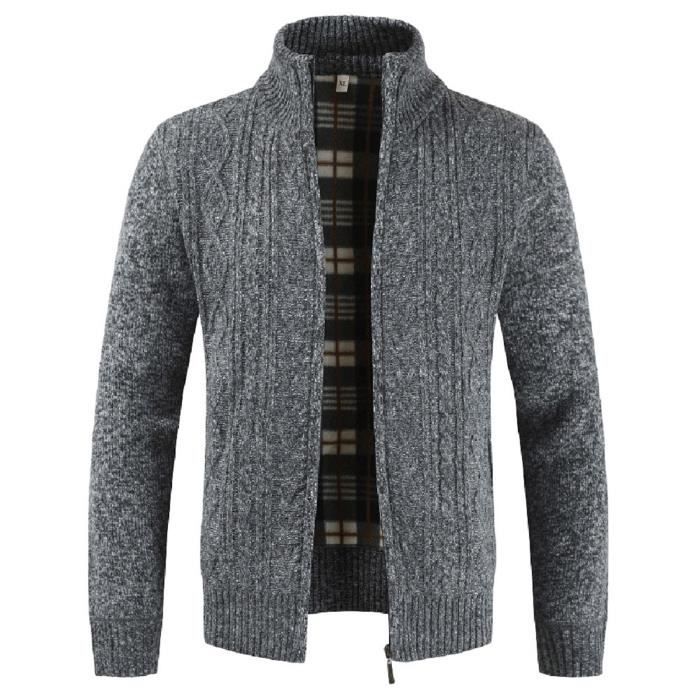 Veste De Chandail De Cardigan De Mode Décontractée Pour Hommes D'Hiver-Gris_18324