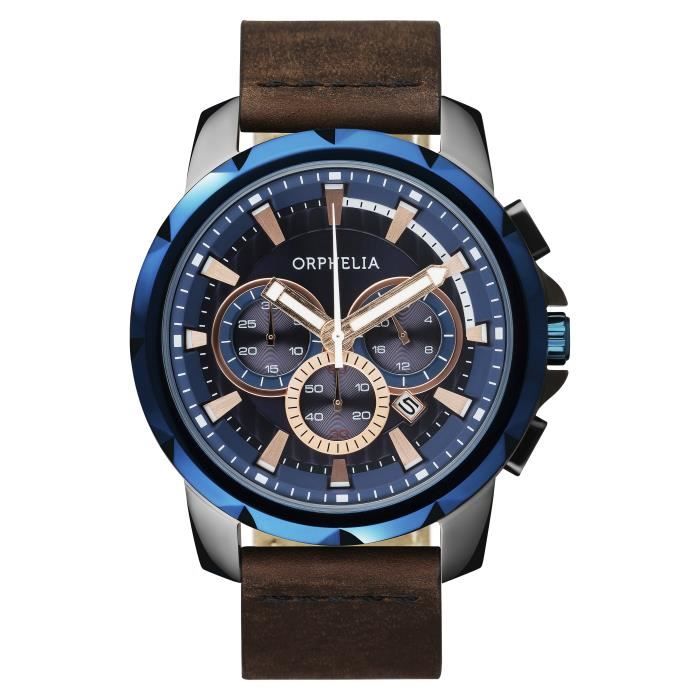 ORPHELIA - Montre Homme - Quartz Chronographe - Bracelet Cuir Marron - OR81502