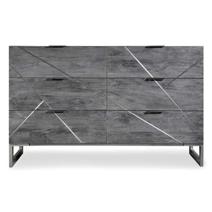 Commode Design 6 Tiroirs Bois -paso- 120cm Gris - Paris Prix