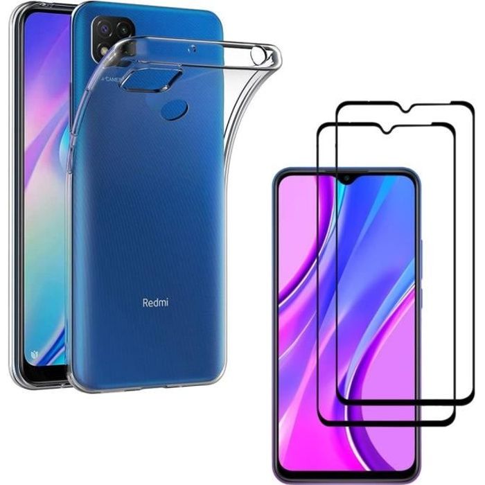Coque pour Xiaomi REDMI 9C NFC et 2 Verres Trempe Bord Noir Film Protection Ecran Phonillico®