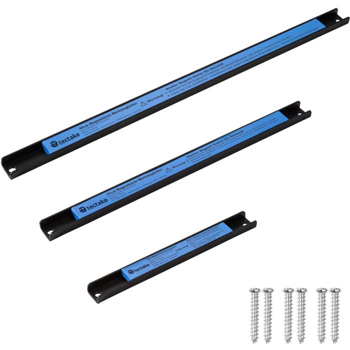 TECTAKE Set de 3 Barres de Rangement Outils murales 3 Tailles différentes en Acier Bleu