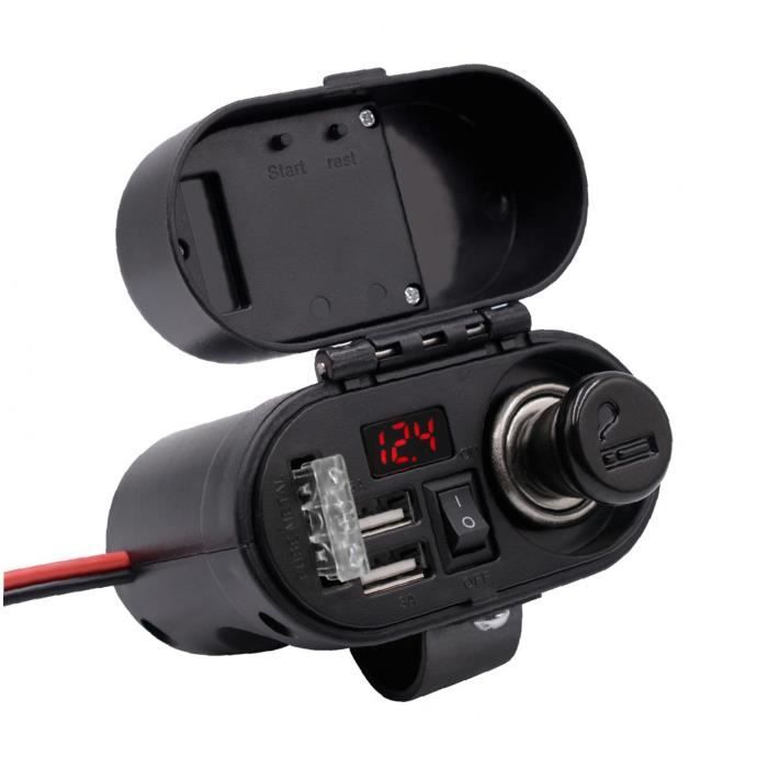 Adaptateur de chargeur de moto Dual USB Guidon USB Vue arrière Miroir Pince de pince avec comprimés GPS (Gold)